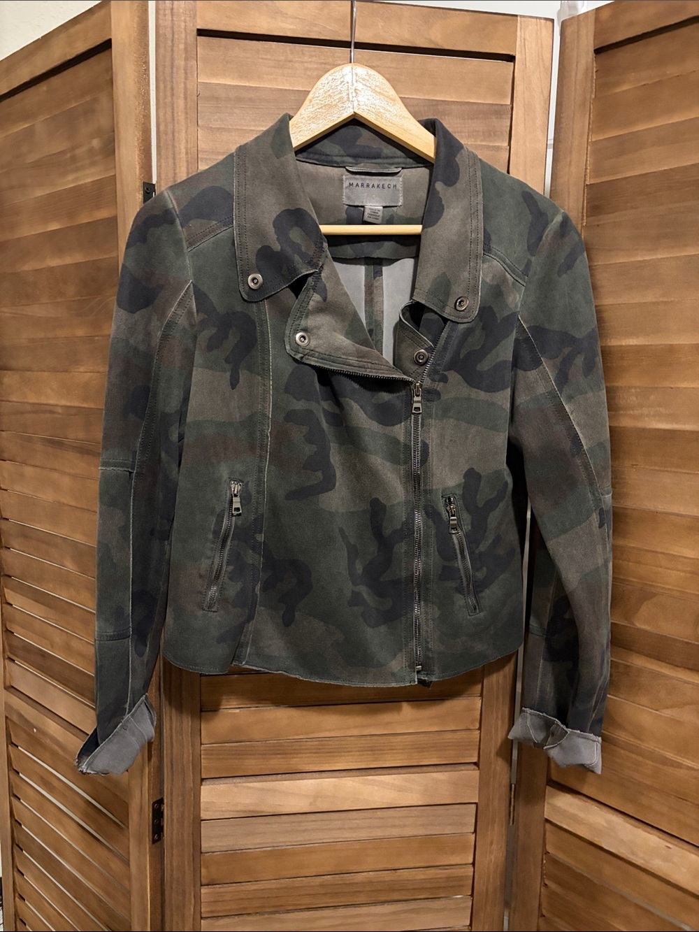 Anthropologie Green Camouflage Suede Moto Jacket